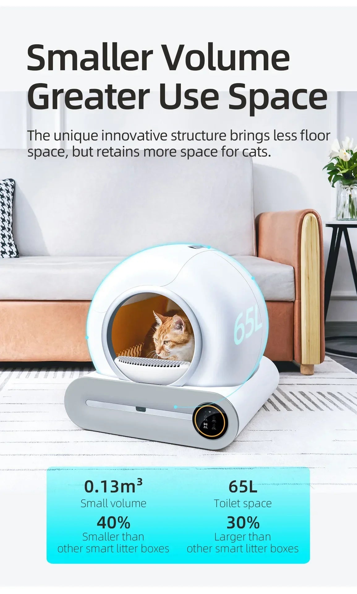 【English Version】Tonepie Automatic Smart Cat Litter Box Self Cleaning Fully Enclosed App Control Remove Odors Sandbox 65L