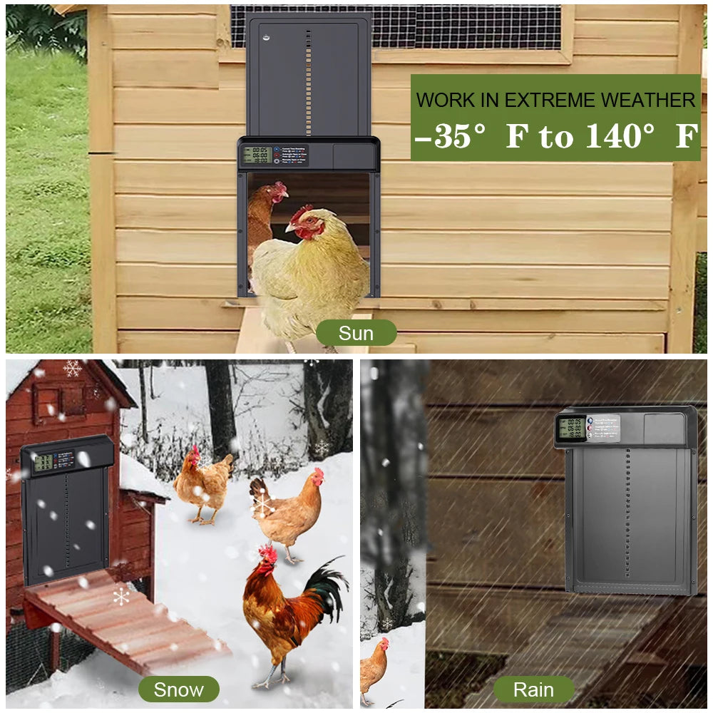 Automatic Chicken Coop Door Anti-Pinch Function Small Pet Supplies Safety Gate Retractable Door LCD Display Controlled Open