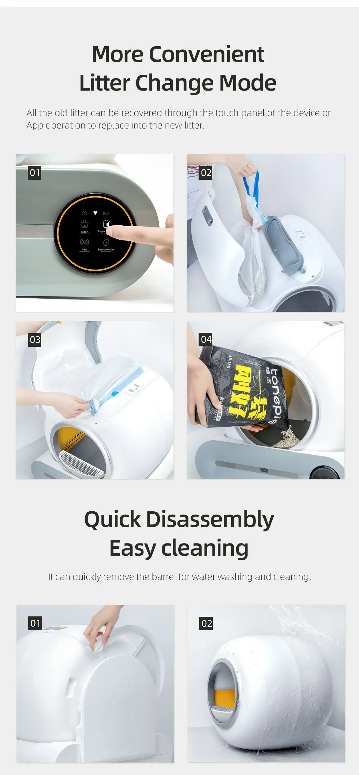 【English Version】Tonepie Automatic Smart Cat Litter Box Self Cleaning Fully Enclosed App Control Remove Odors Sandbox 65L