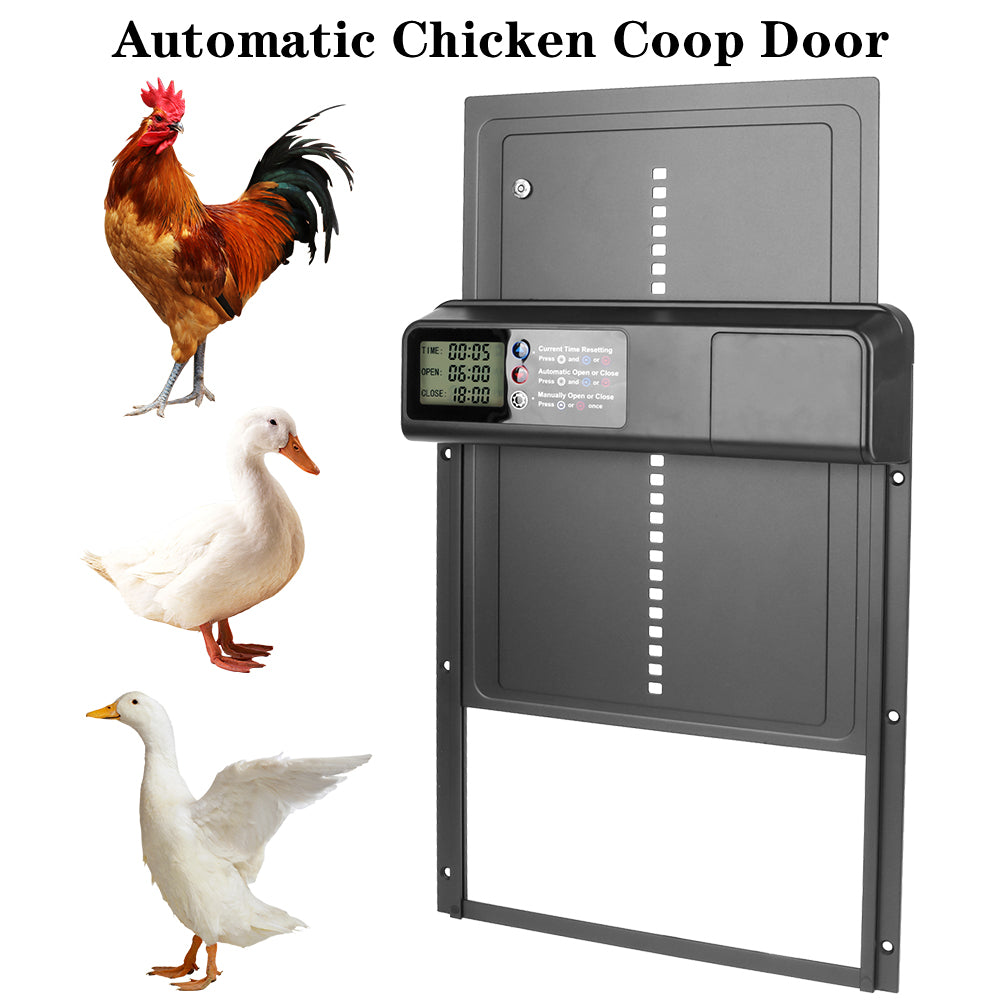 Automatic Chicken Coop Door Anti-Pinch Function Small Pet Supplies Safety Gate Retractable Door LCD Display Controlled Open