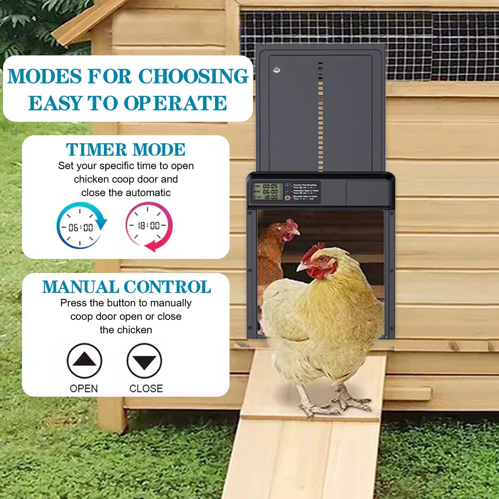 Automatic Chicken Coop Door Anti-Pinch Function Small Pet Supplies Safety Gate Retractable Door LCD Display Controlled Open