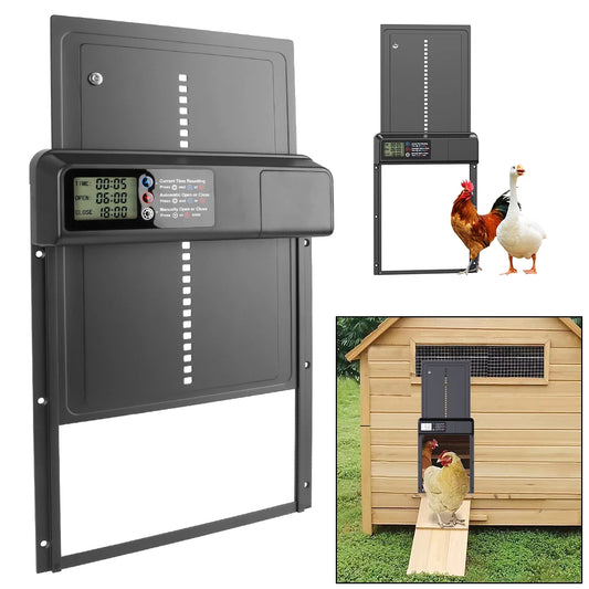 Automatic Chicken Coop Door Anti-Pinch Function Small Pet Supplies Safety Gate Retractable Door LCD Display Controlled Open