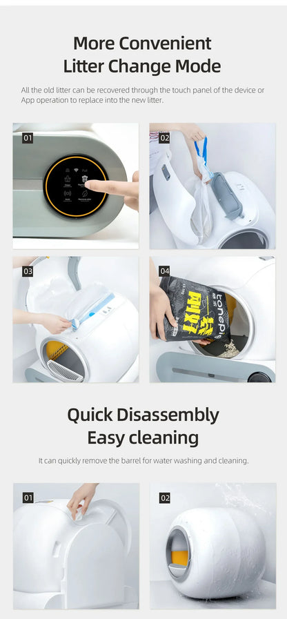 【English Version】Tonepie Automatic Smart Cat Litter Box Self Cleaning Fully Enclosed App Control Remove Odors Sandbox 65L