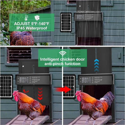 Automatic Pet Cat Dog Door Powere Weather-Resistant Light Sensor and Timer Remote Control and LCD Screen Solar Auto Chicken Door