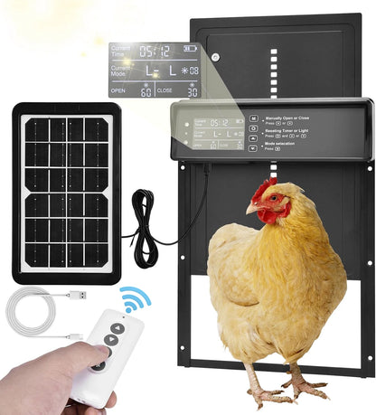 Automatic Pet Cat Dog Door Powere Weather-Resistant Light Sensor and Timer Remote Control and LCD Screen Solar Auto Chicken Door