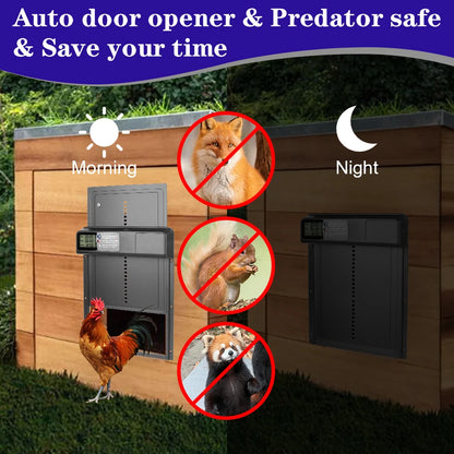 Automatic Chicken Coop Door Anti-Pinch Function Small Pet Supplies Safety Gate Retractable Door LCD Display Controlled Open