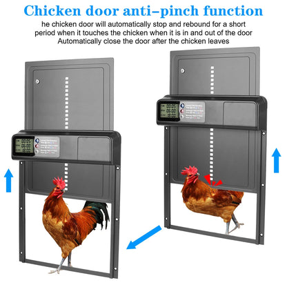 Automatic Chicken Coop Door Anti-Pinch Function Small Pet Supplies Safety Gate Retractable Door LCD Display Controlled Open