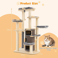 NNECW Multi-Level Cat Tree with 3-story Cat Condo &amp; 2 Perches &amp; Spring Ball-Grey