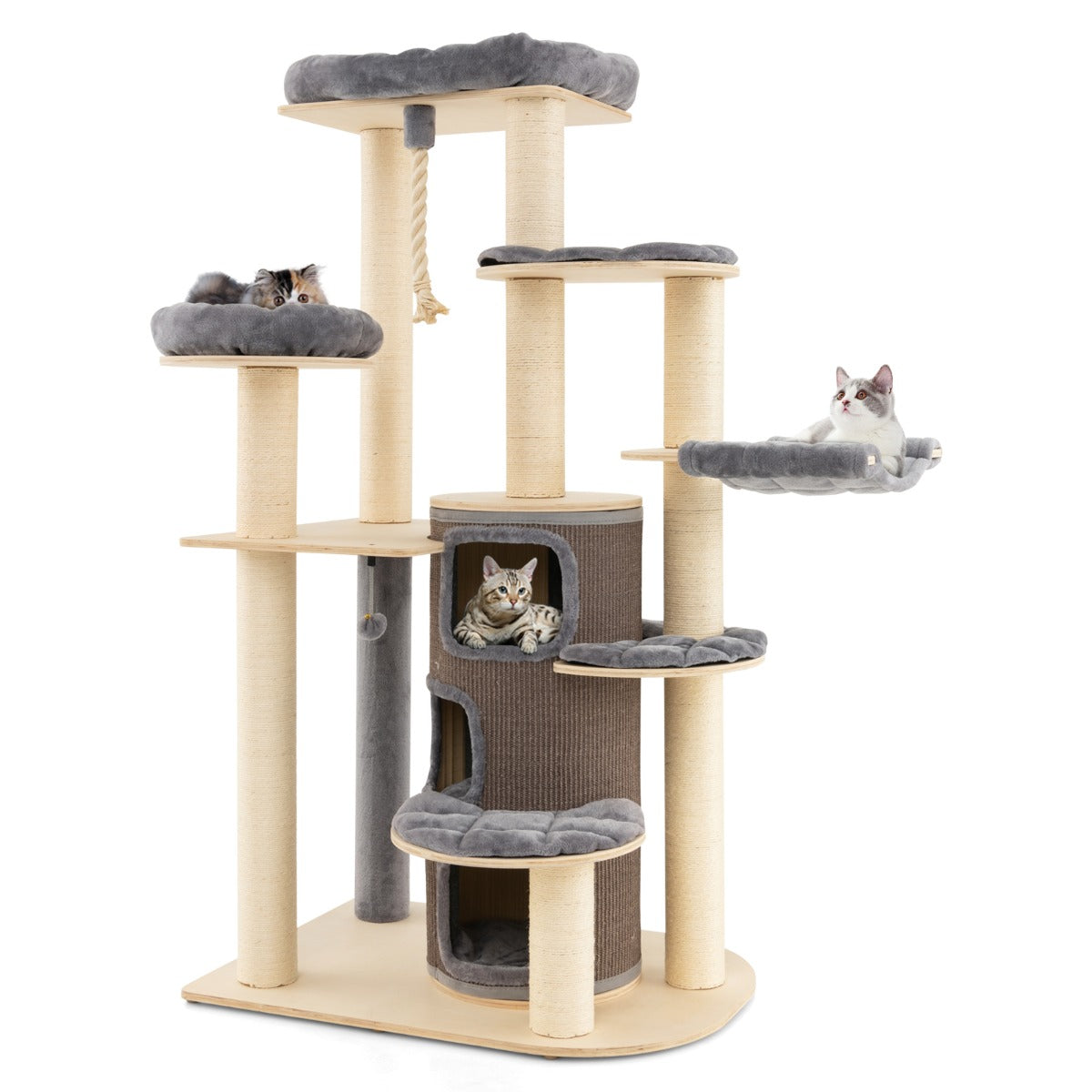 NNECW Multi-Level Cat Tree with 3-story Cat Condo &amp; 2 Perches &amp; Spring Ball-Grey